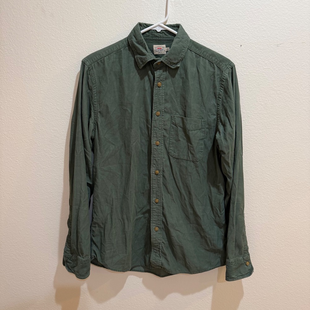 Faherty Brand Mens Small Green Cotton Corduroy Long Sleeve Button Down Shirt S